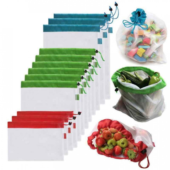 Многоразовые сетчатые сумки для покупок, хранения фруктов и овощей, 3 шт
